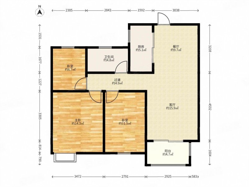 天润园3室2厅1卫96㎡南118万