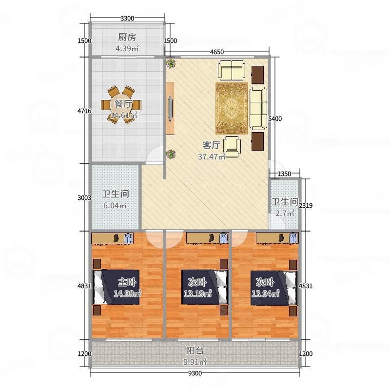 银发小区3室2厅2卫132.5㎡南北81万