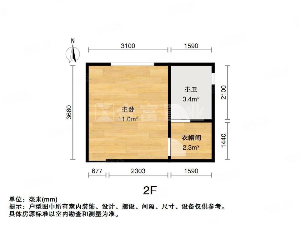 铂林国际公寓2室1厅2卫51.72㎡北410万