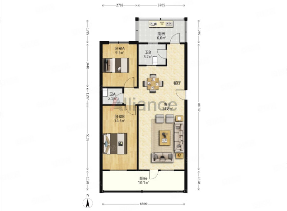 新上铁路局框架 中间楼层 两室两厅 南北通透h户型业主急售