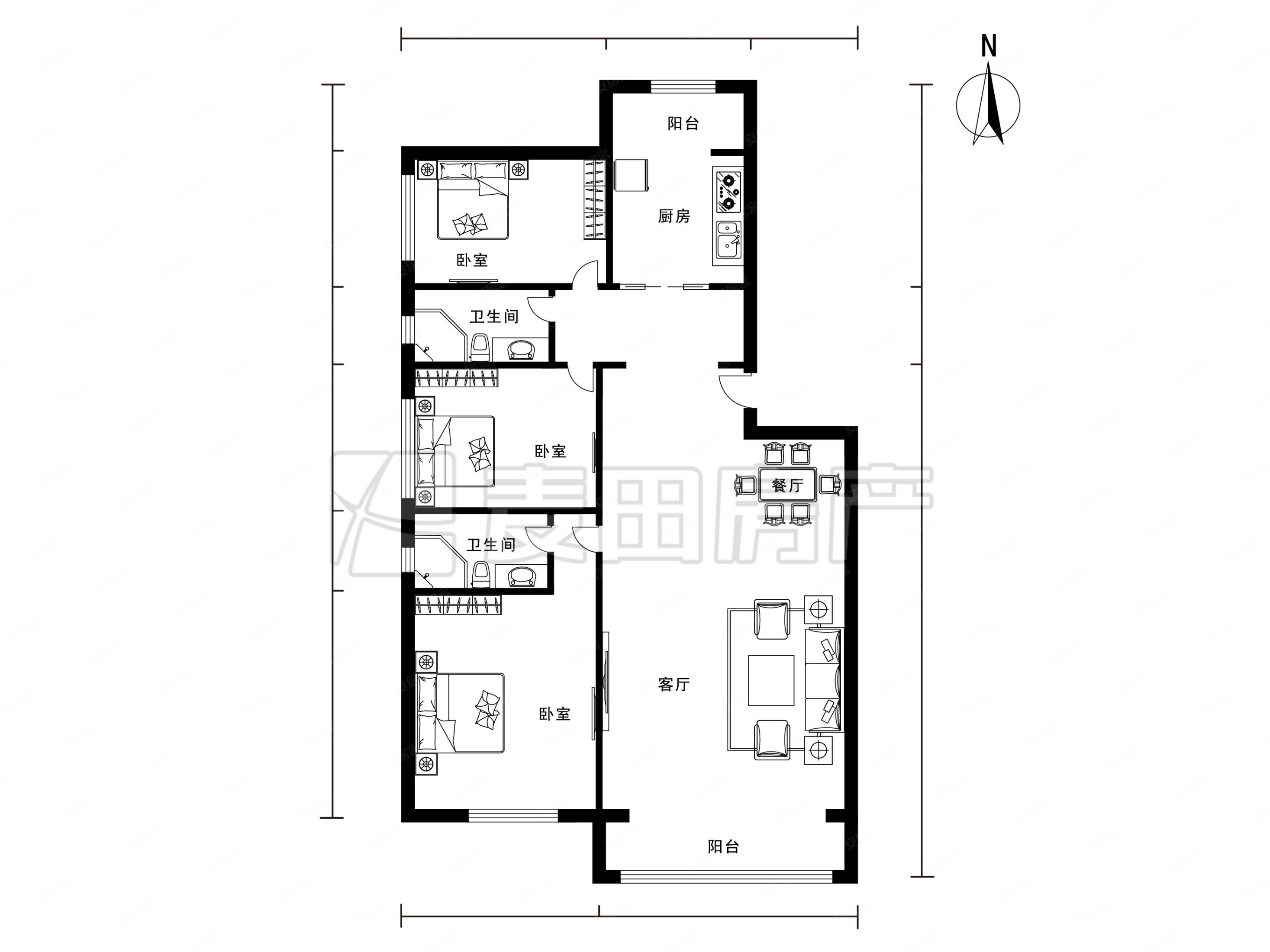 龙锦苑东二区3室1厅2卫130㎡南北395万