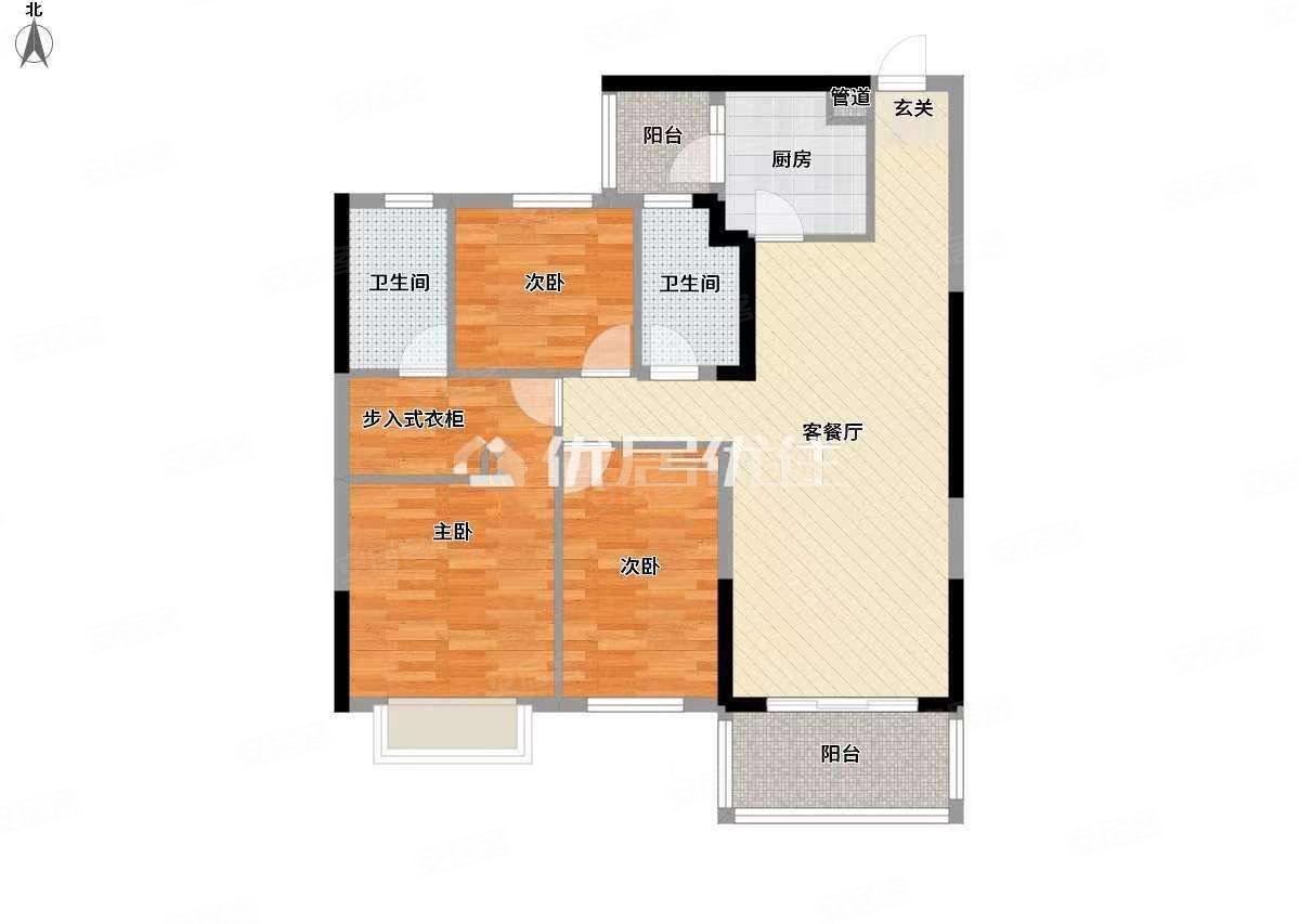 恒大城大三房出售户型方正,南宁恒大城二手房,83万,3室2厅,2卫,120.