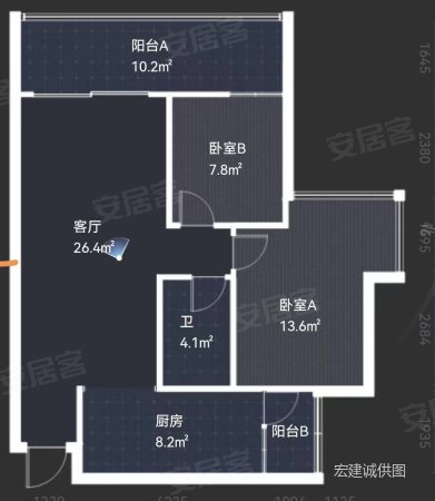 中天未来方舟F10组团2室2厅1卫84.77㎡南北59万