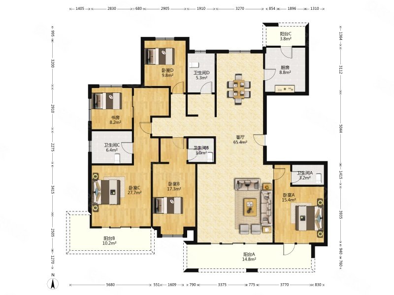 鲁能领秀城漫山香墅麓府5室2厅3卫243㎡南北980万