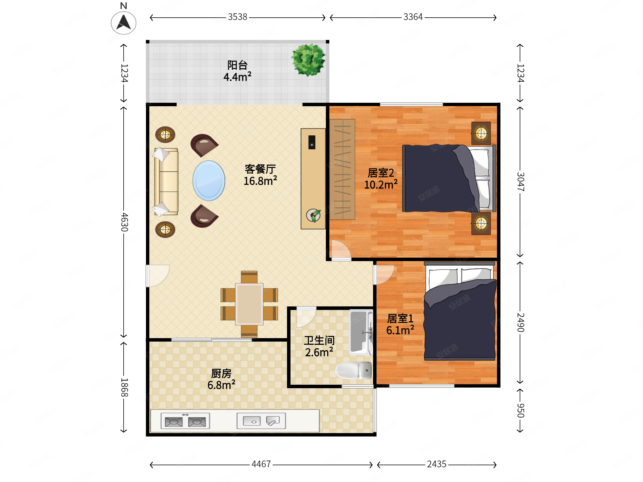 和兴苑(和兴花园一期)2室2厅1卫54㎡南北0万