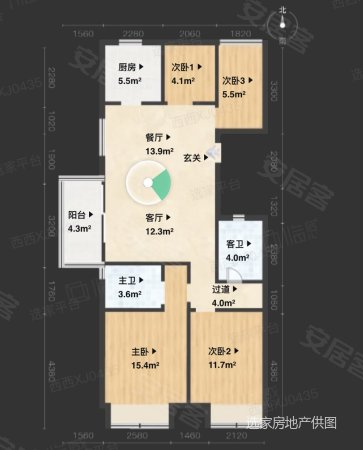 孔雀城悦珑湾(西区)3室3厅1卫98㎡南北73.5万