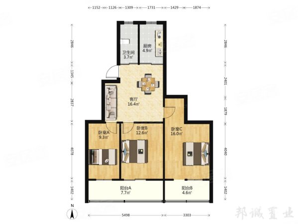 水关桥油运小区3室1厅1卫84.64㎡南北165万