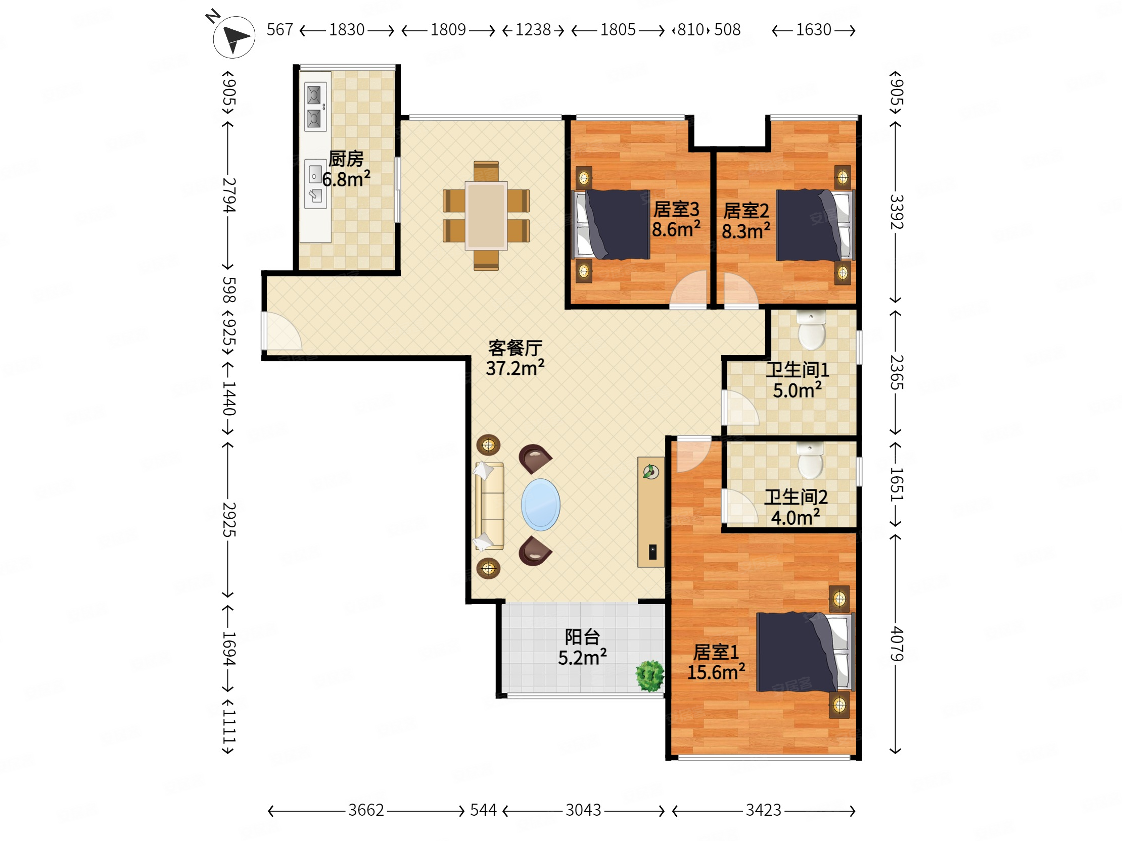 天福华府 刚需小三居 双卫格局 车位充足 高楼层视野好