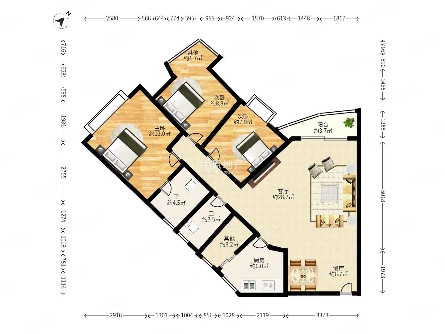 电梯房中海名都精装修3室2厅117平楼层好视野无