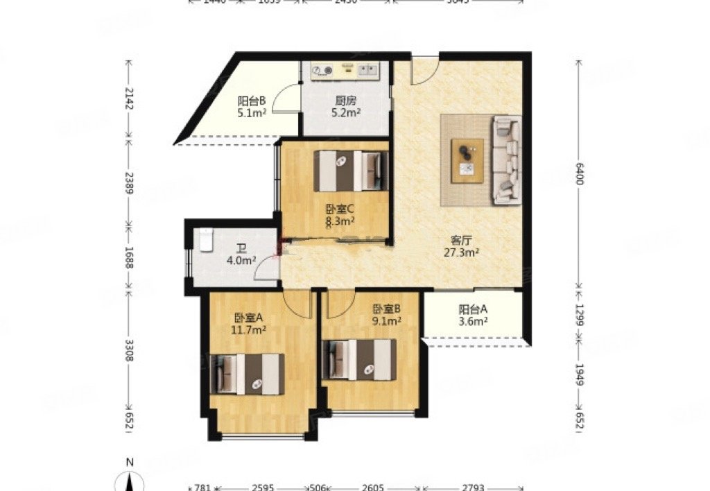 南北通透富丰新城89平3室2厅采光好周边商圈成熟