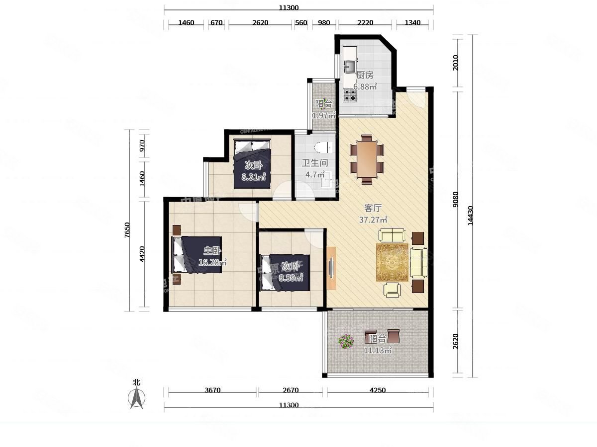 世纪春城(三期)3室2厅1卫96.65㎡东南380万