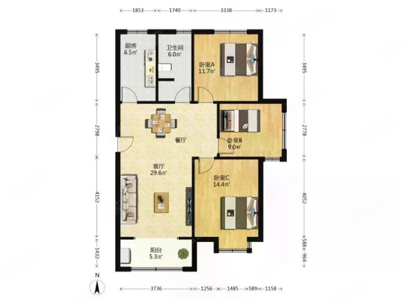 中晟世纪城(公寓住宅)3室2厅1卫115.96㎡南50万