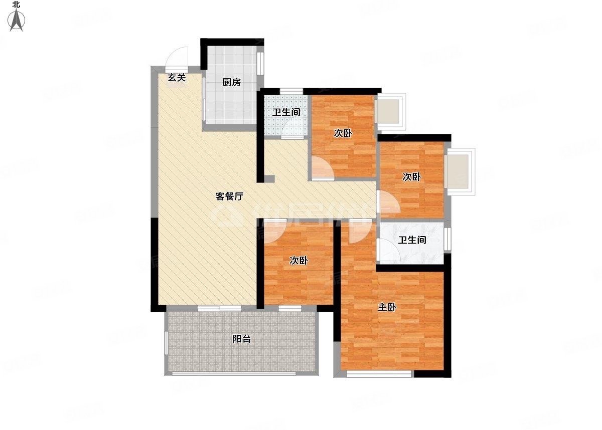 万科金域中央4室2厅2卫109.89㎡南北143万