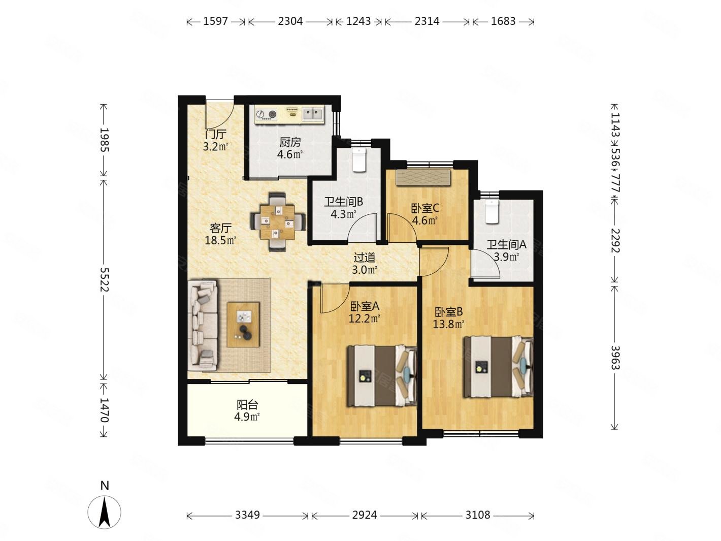新交付品质小区地铁口客厅带大阳台户型方正税费少,广厦天都城滨沁