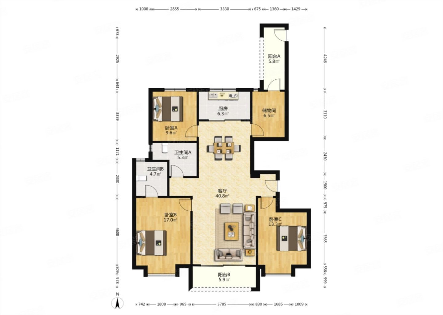 万达天樾3室2厅2卫149㎡南北368.99万