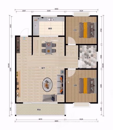 江家湾小区2室2厅1卫97㎡南北39.8万