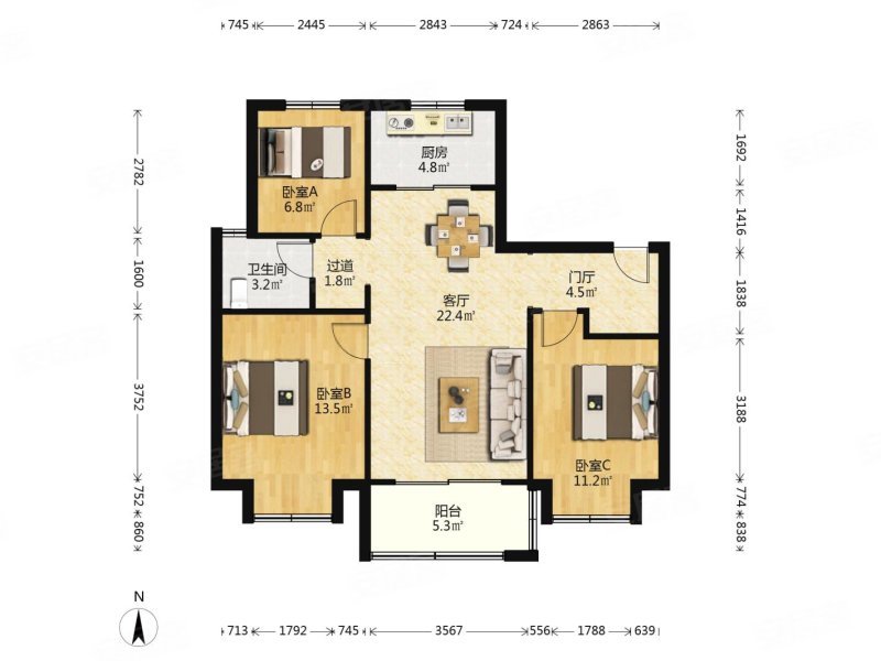 户型好 好楼层 业主诚心出售,海都嘉园二手房,150万,3室2厅,1卫,90