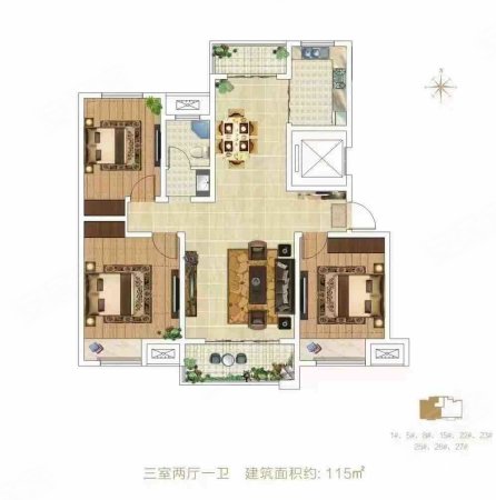 顾家繁华里3室2厅2卫123.57㎡南72万