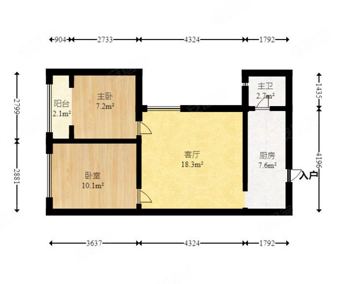 铂宫家园2室2厅1卫52.62㎡南北88.6万