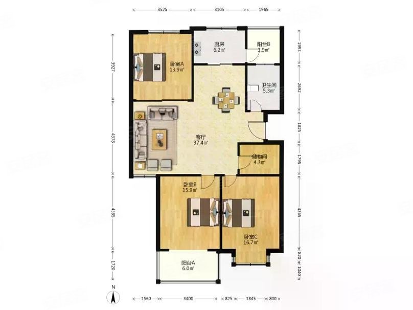 东城水岸3室1厅12944平