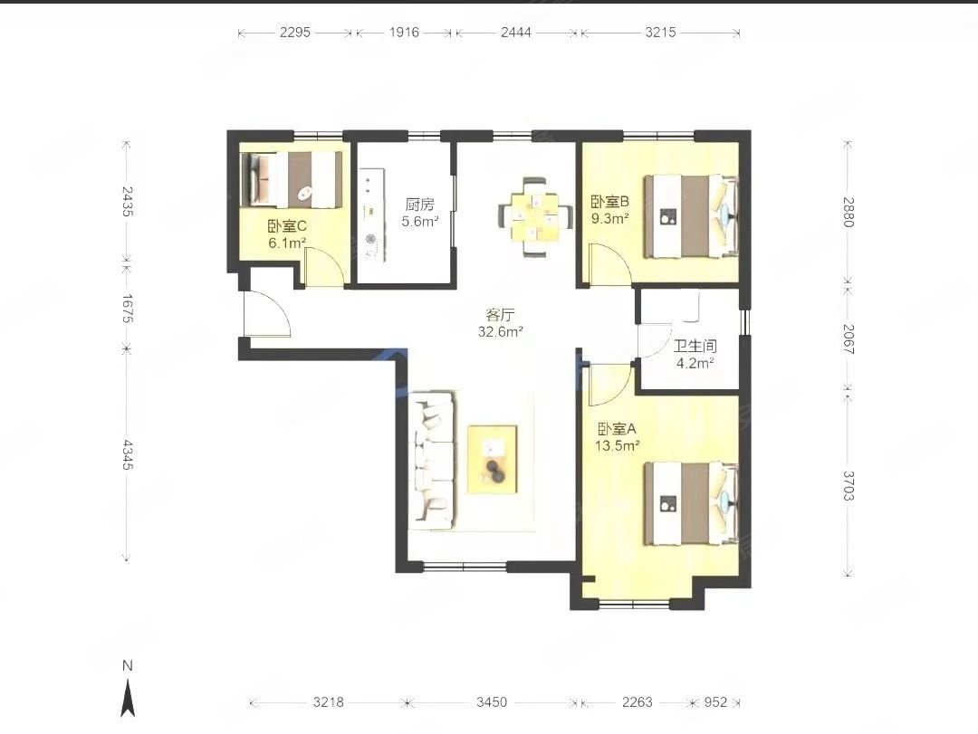南北通透3室1厅精装修