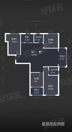 阳光水岸4室2厅2卫143.22㎡南北130万