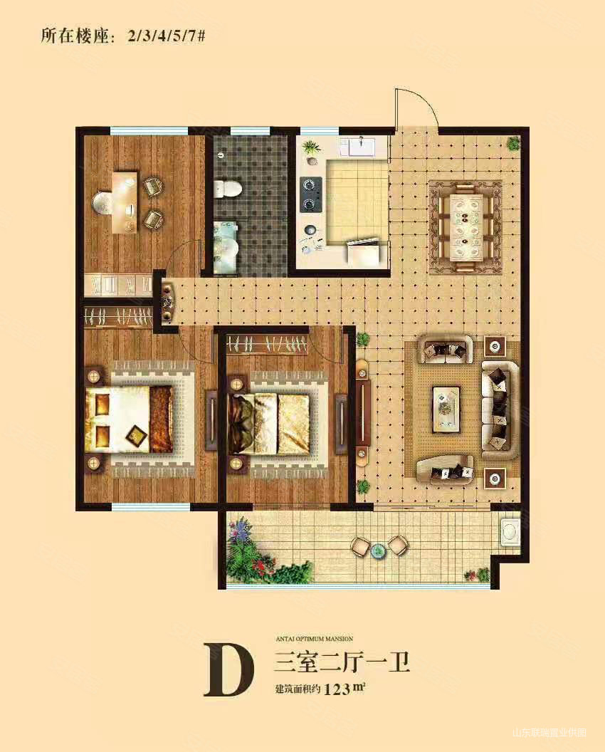 壹号学府3室2厅1卫120㎡南北180万