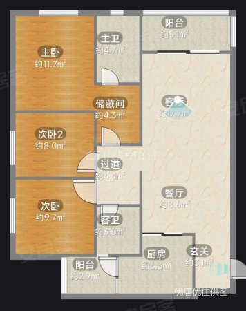 万科大都会花样3室2厅2卫104.87㎡南北90万