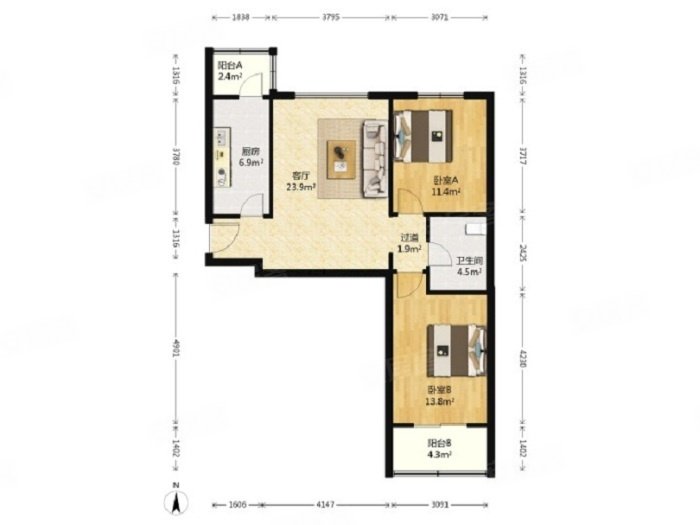空港吉祥花园2室1厅1卫81.89㎡南北329万