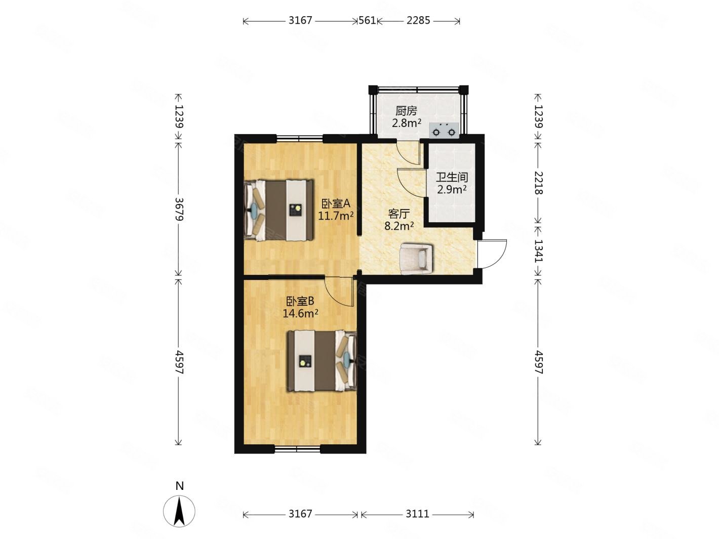 丁字沽十一段南北通透两室中间楼层私产过五年随时能看