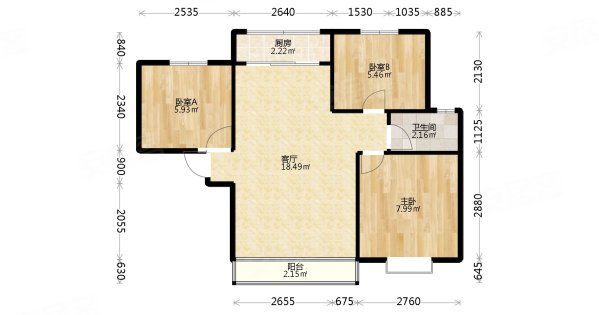 华松兰墅颐景3室2厅1卫107.8㎡南北99.8万