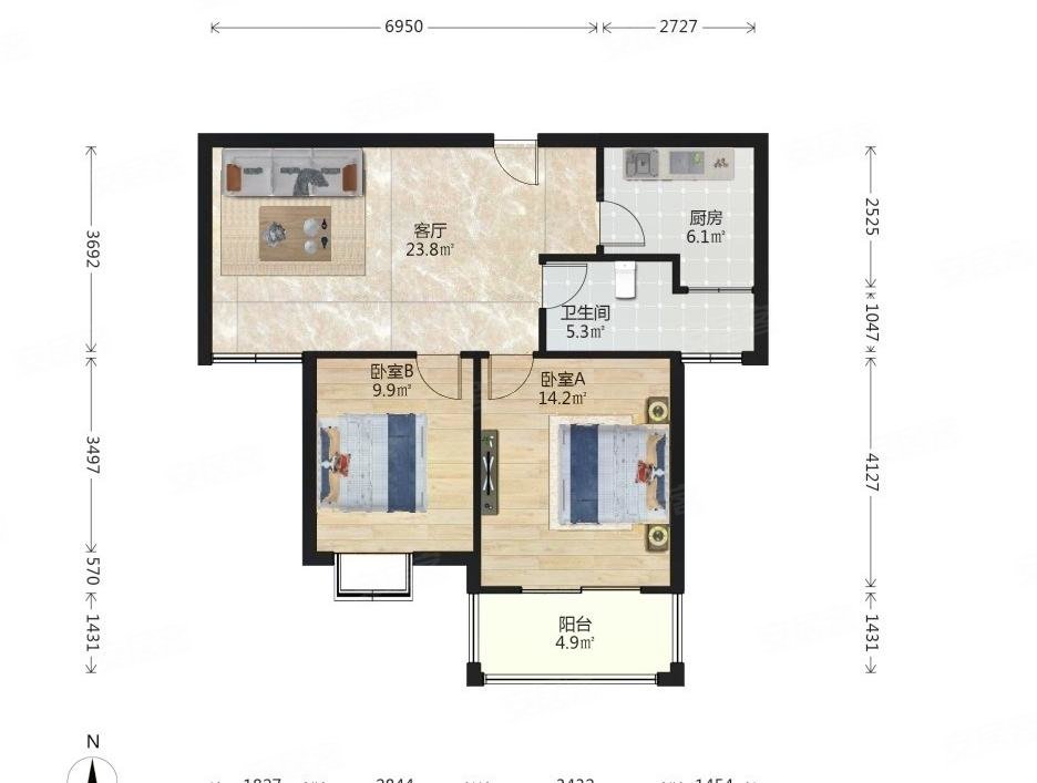 竹山路 地铁站 全明户型 电梯 高楼层 两房 全南户型