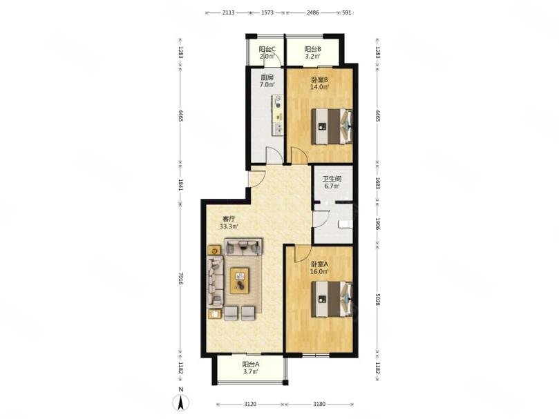 7平方米,吉利花园二手房,736万,2室2厅,1卫,118.7平米-天津安居客