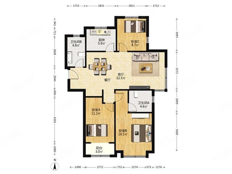 中建锦绣城三期3室2厅149万元精装