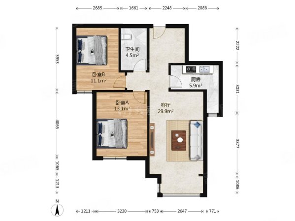 建邦华庭东区2室2厅1卫89.96㎡南365万