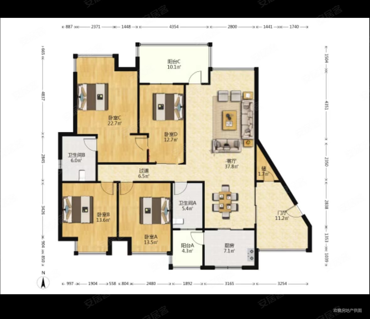 水韵尚城4室2厅2卫177.23㎡南北188万