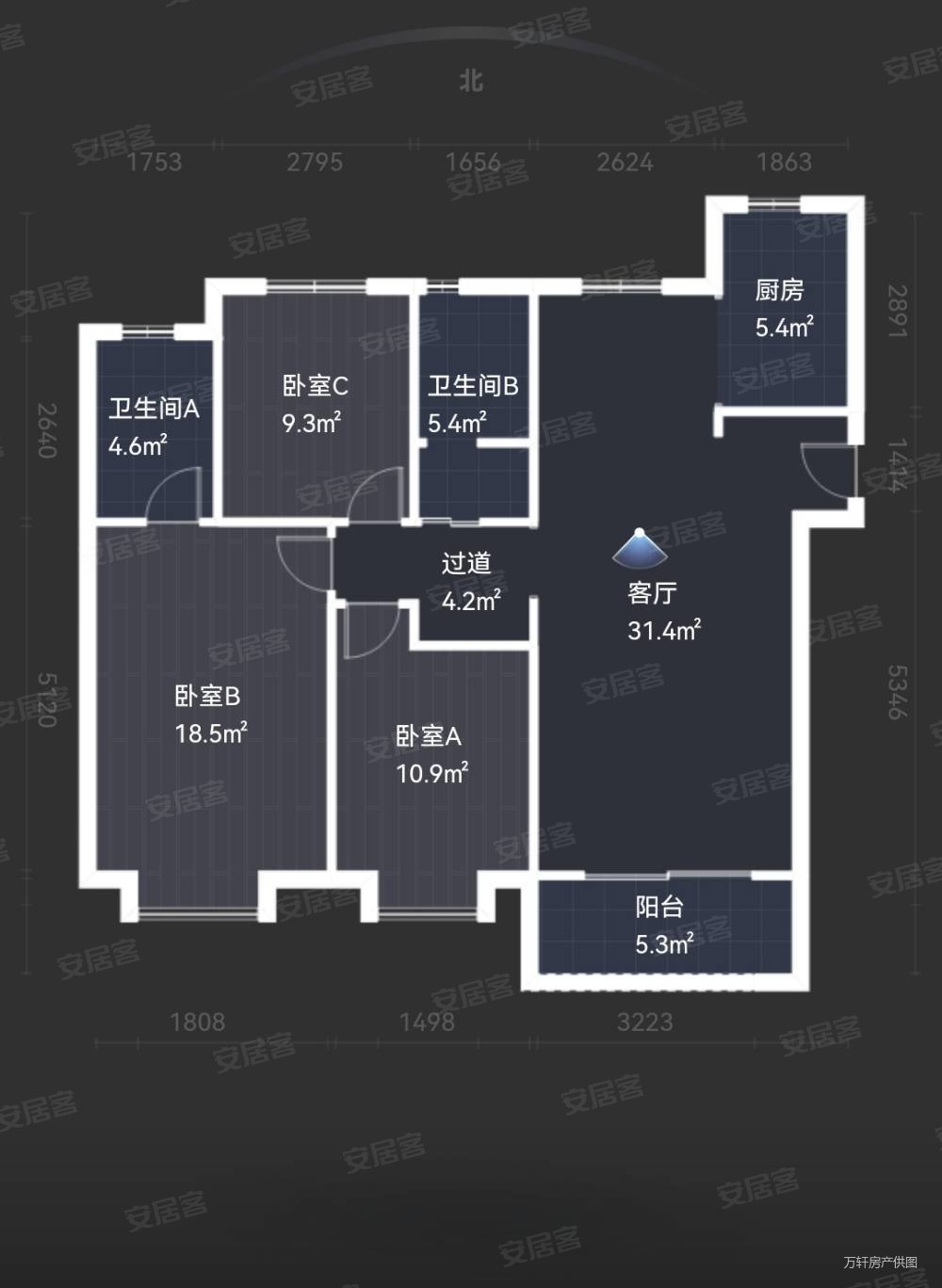 毛坯 三室两厅南北通透 户型方正 事业采光好随时看,万达天樾二手房