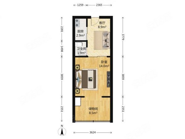 万达旁 草埕精装大单间 现代轻奢风装修 押一付一 包物业宽带