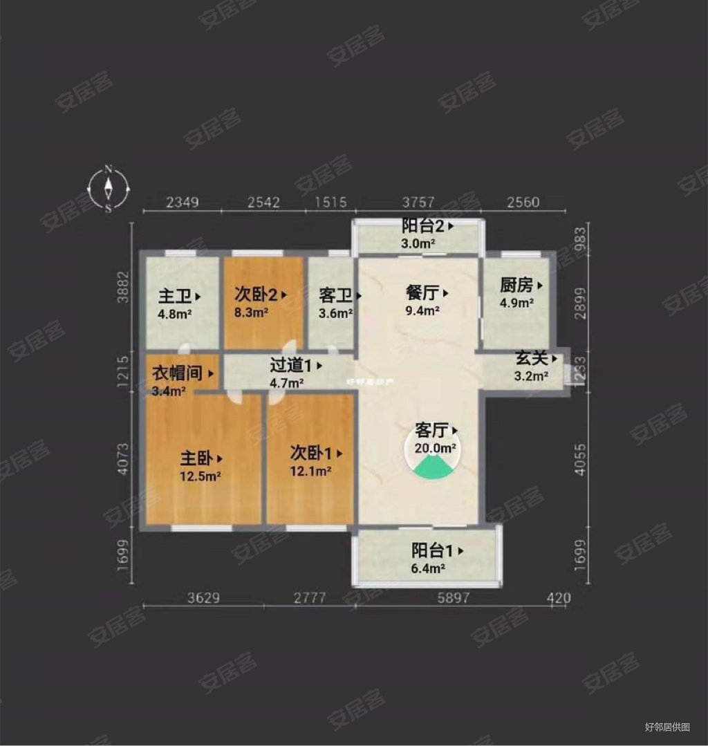 保利朗诗蔚蓝3室2厅2卫115.96㎡南北380万