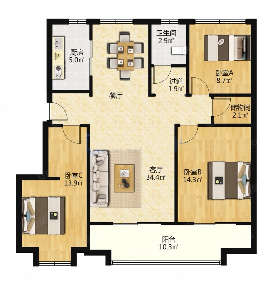 阳光玫瑰园107平看了都喜欢的户型中层可谈