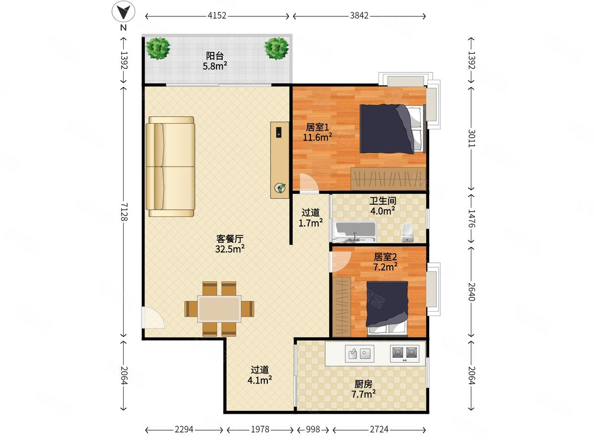 宝瑞轩2室2厅1卫88.75㎡南北610万