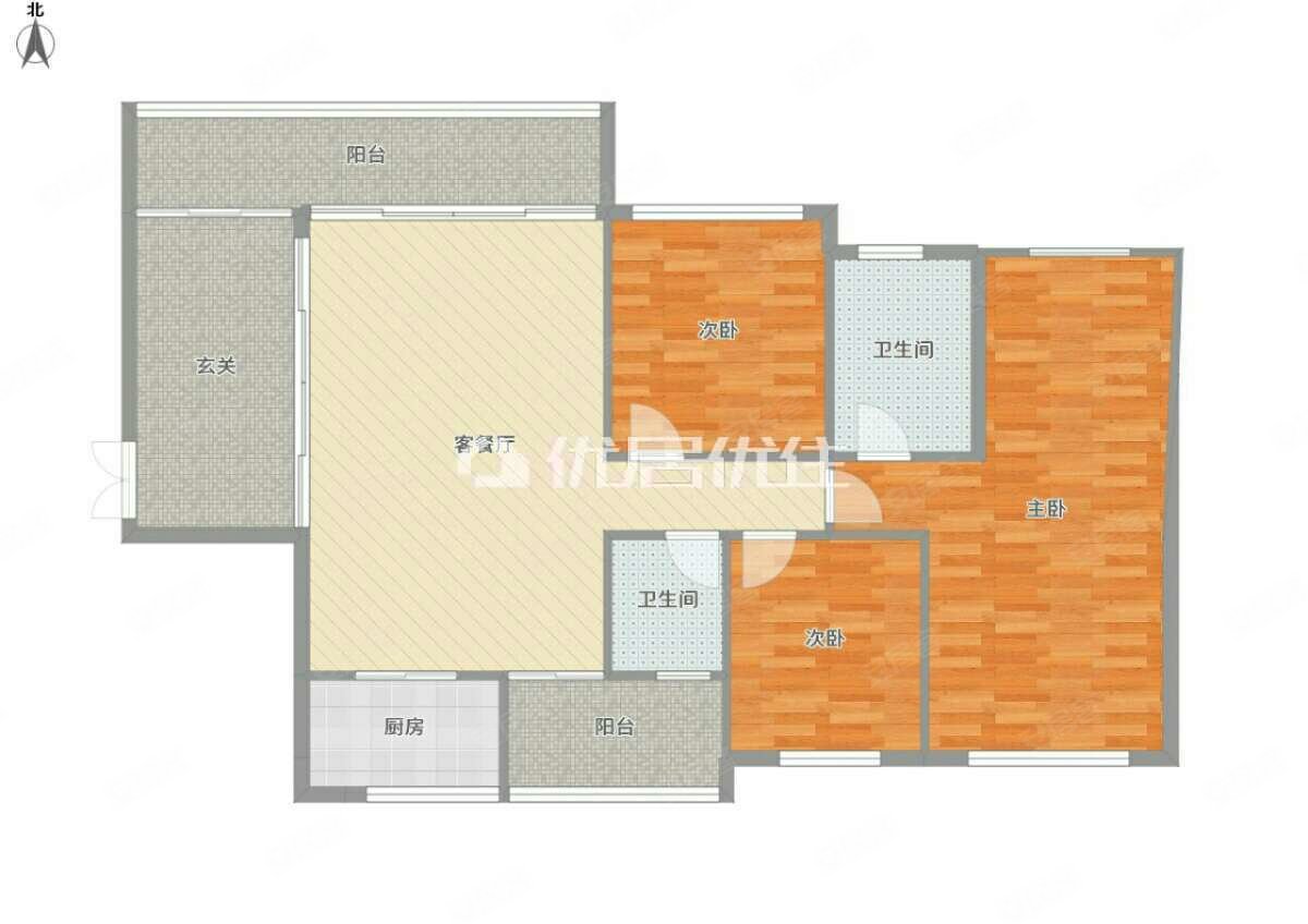 金龙理想1号3室2厅2卫113㎡南北115万