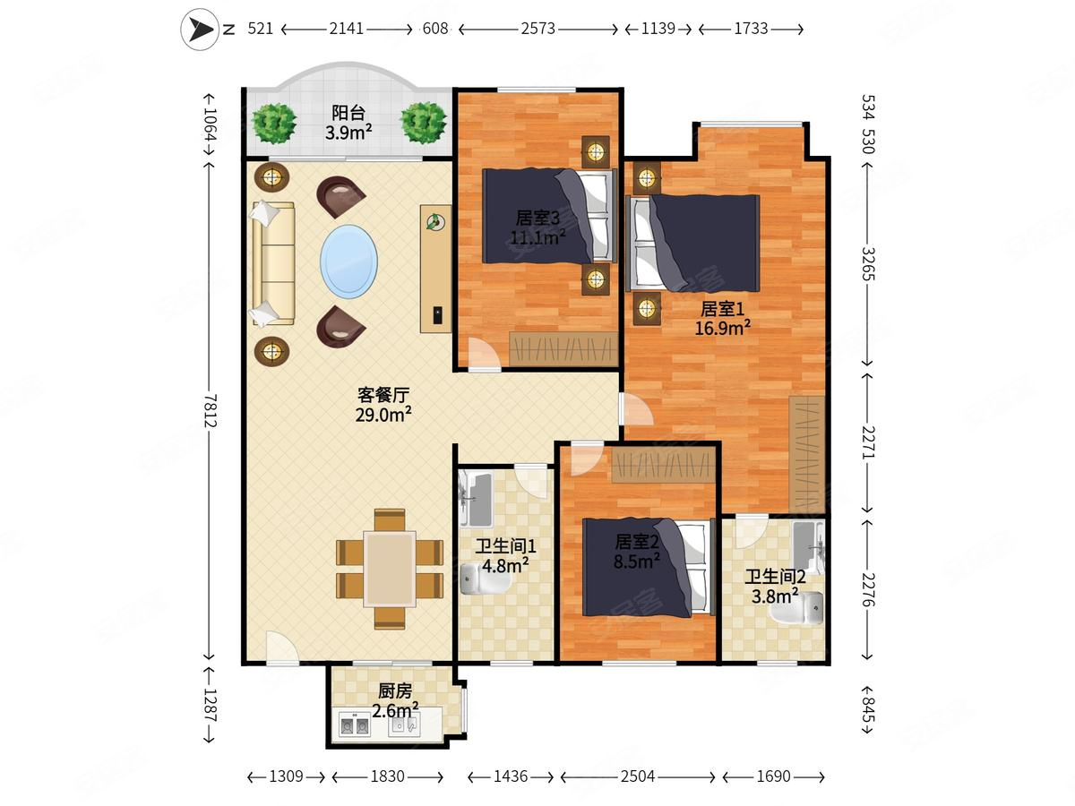 隆兴花园3室2厅2卫102㎡南39万