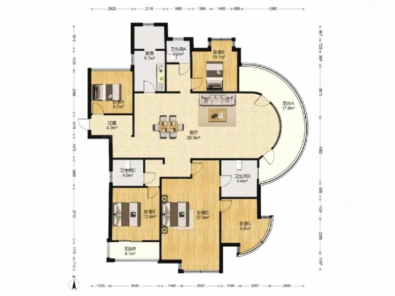 伊萨卡浩泽园 一线江景 毛坯大平层,四房三卫 地铁口视野开阔