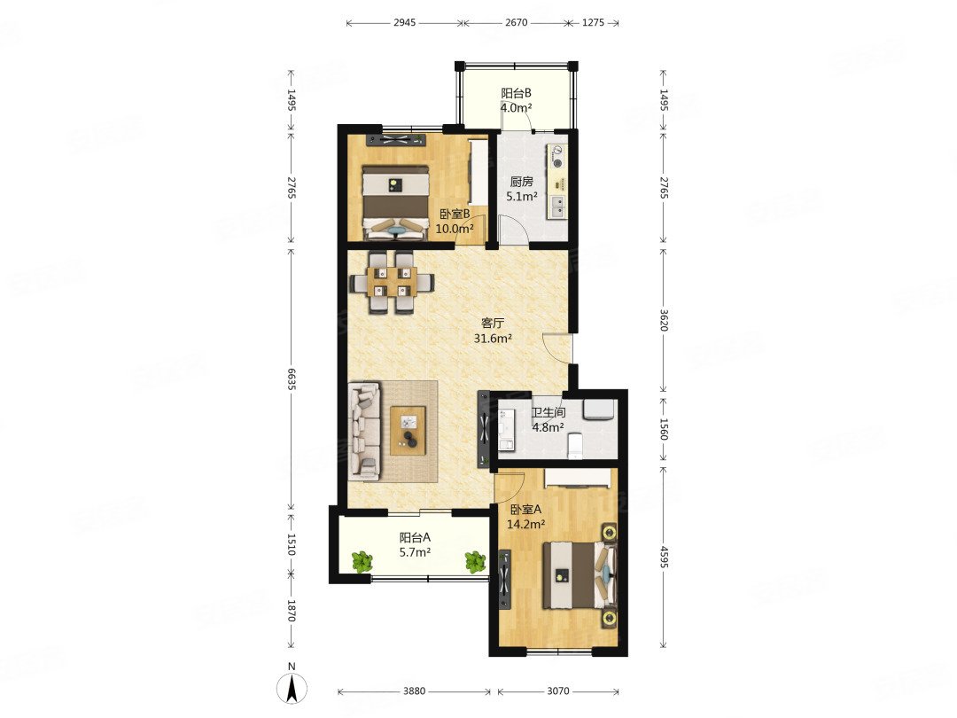海淀闵庄京泉馨苑南北通透2室2厅低楼层出行方便