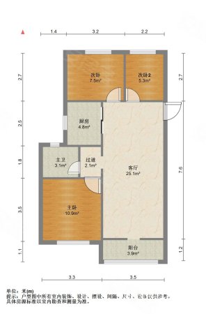 景瑞塘沽湾陆号3室2厅1卫91.04㎡南北91万