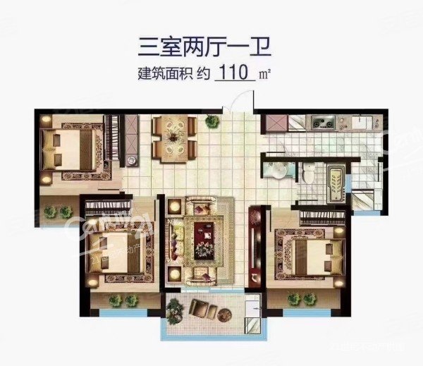 功臣御苑3室2厅1卫108㎡南北82万