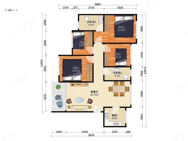 4号线长湖站 华盛观荟业主自住大4房 出租 近龙华三外