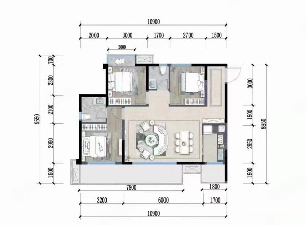 双兴时代映象3室2厅2卫110㎡南北46.8万