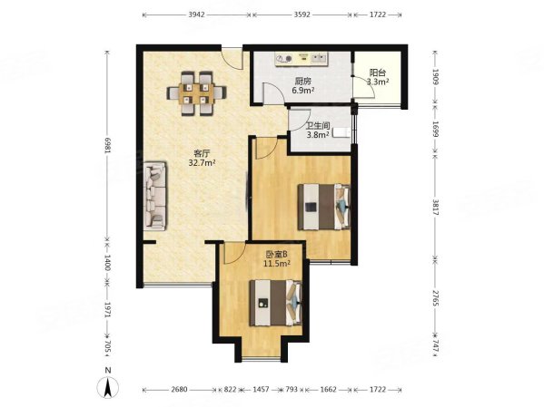 睿力上城2室2厅1卫90.58㎡南北150万